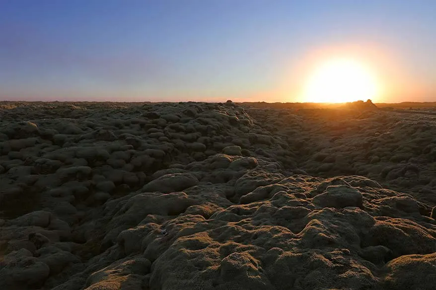 Mossy lava field that originated from Hekla volcano eruption in Iceland