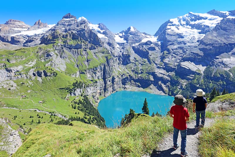 Hiking with kids at Oeschinensee Switzerland