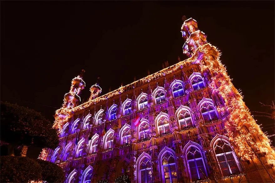 Leuven city hall decorated for the 2016 Christmas season