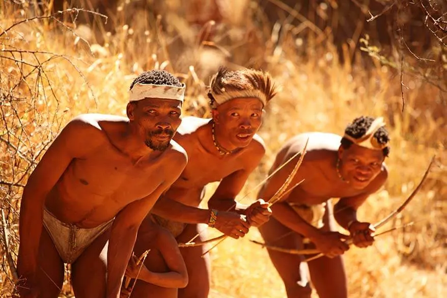 Bushmen San tribe male hunters in Namibia