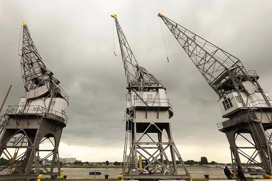 Old container cranes at the port of Antwerp in Belgium