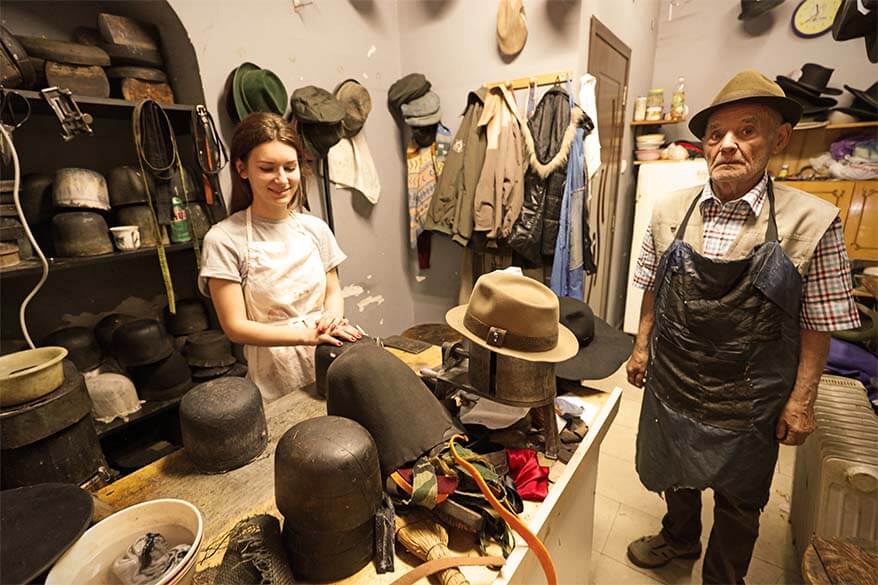 Palaraii la mesterul Nicu - an old hat maker in Bucharest Romania