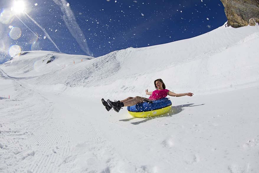 Summer snow tubing at Titlis in Switzerland