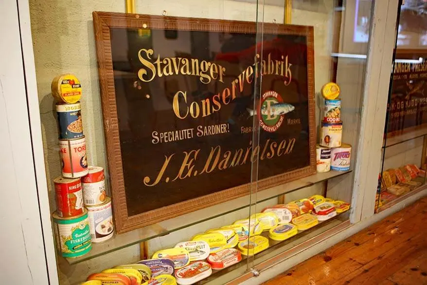 Big variety of fish cans at Norsk Hermetikkmuseum in Stavanger Norway