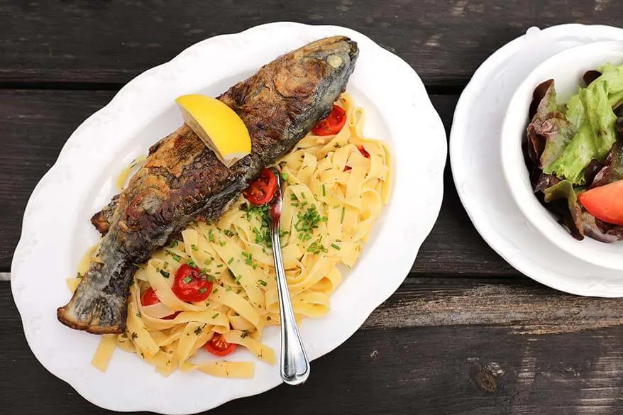 Fresh trout served in Gasthof Kaiserhaus in Tyrol Austria