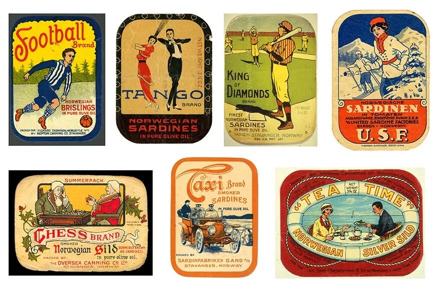 Norwegian canned fish retro labels