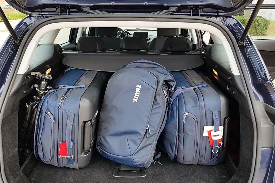 You can easily fit 3 Thule Subterra rolling duffels in a trunk of a car