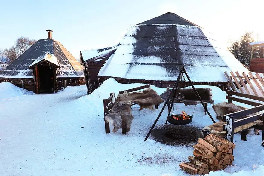 Cozy bonfire at Tromso Wilderness Centre in winter