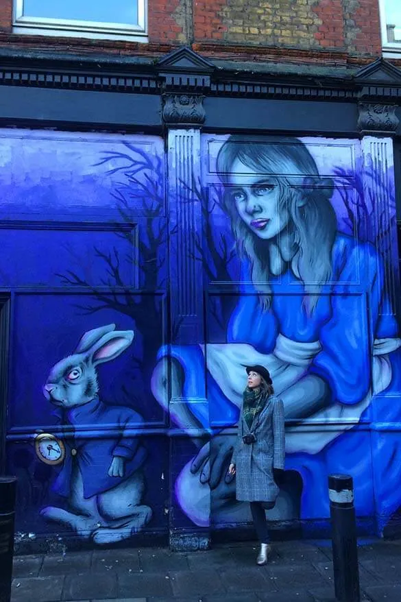 Street art at a quirky Spitafields and Brick Lane neighbourhood in London, UK