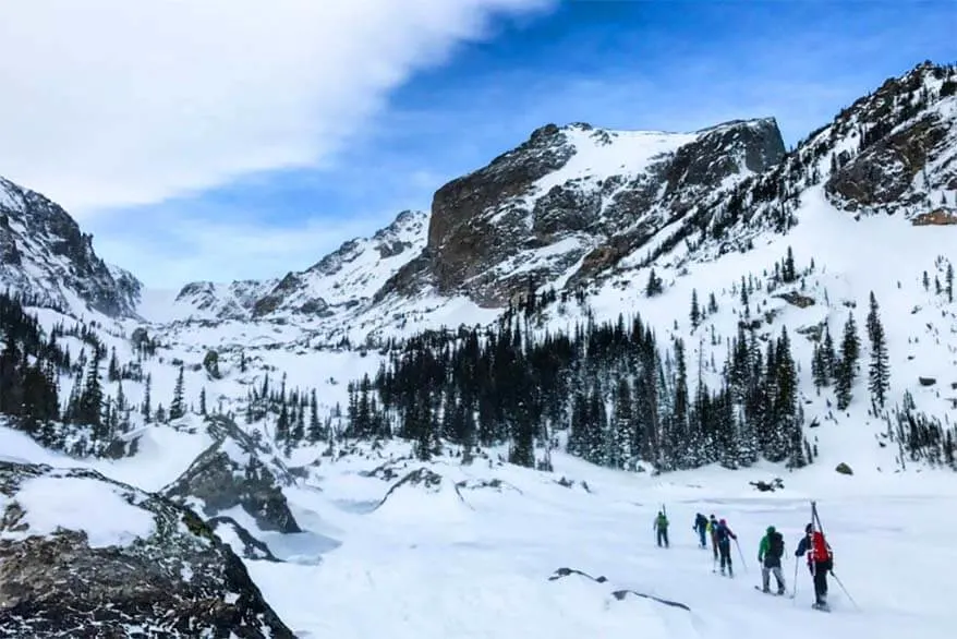 Rocky Mountain National Park is beautiful in winter as well - picture of frozen Lake Haiyaha