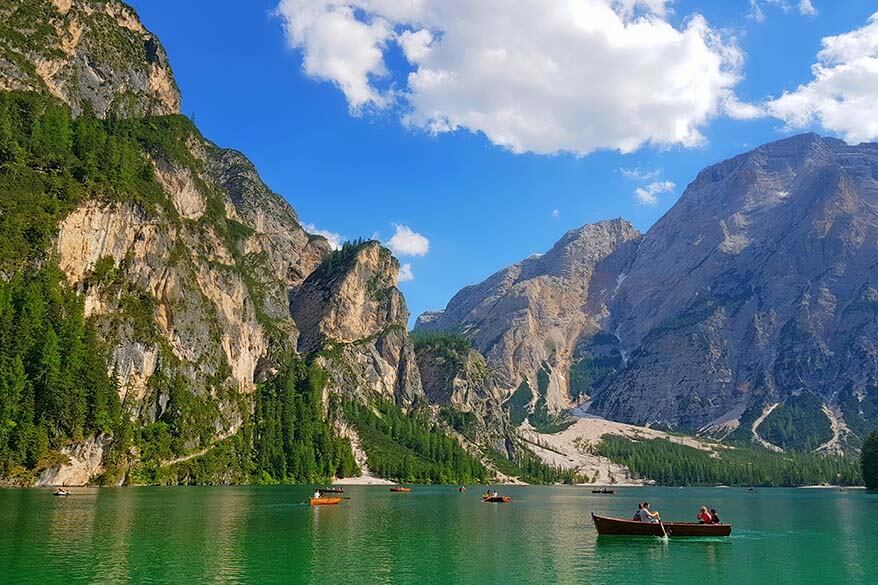 Lago di Braies is one of the most beautiful lakes in the Dolomites