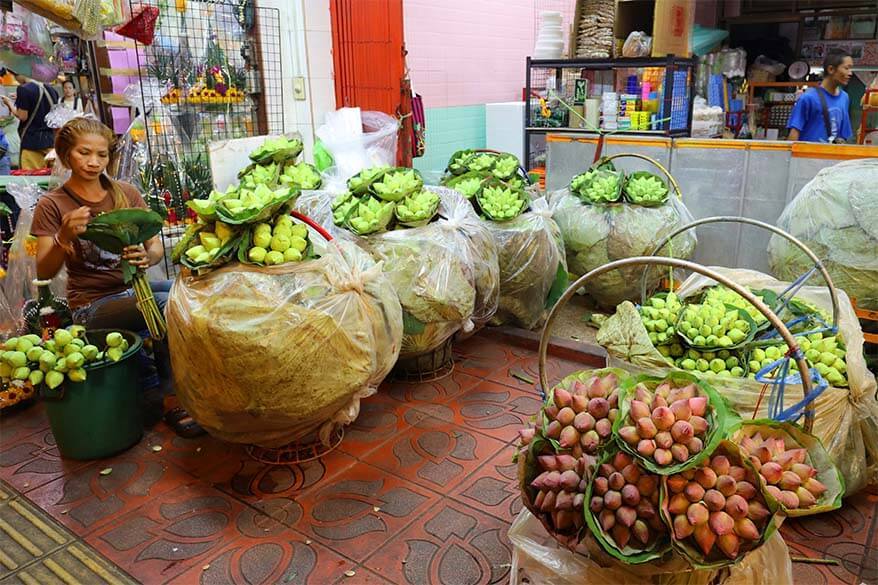 Lotus flowers for sale at Bangkok flower market in Thailand