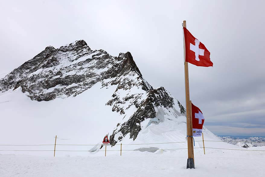 View over Jungfrau mountain from the Glacier Plateau at Jungfraujoch Top of Europe in Switzerland