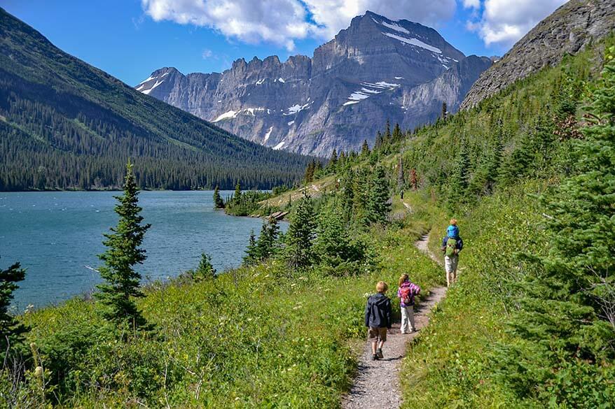 Hiking along Lake Josephine towards Grinnell Glacier