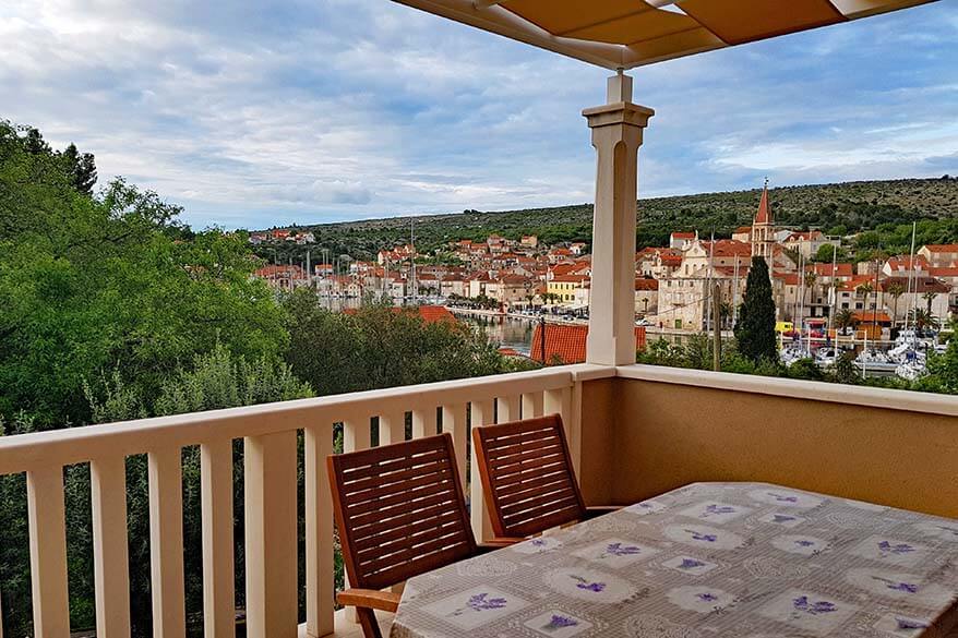 Where to stay in Brac - terrace with a view of Milna town