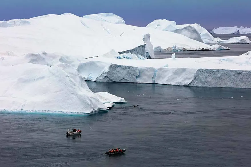 Whale watching boats on Ilulissat Icefjord