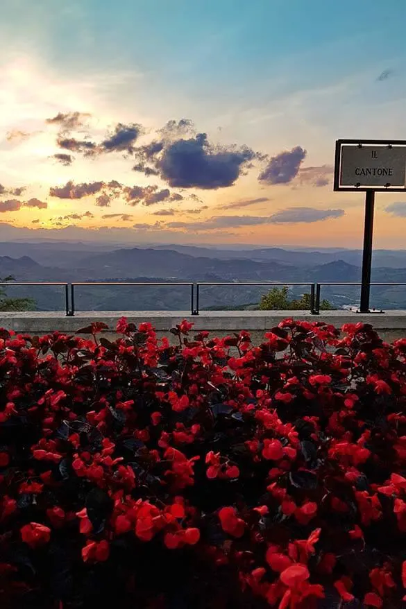 San Marino sunset at Il Cantone viewpoint near San Marino cable car