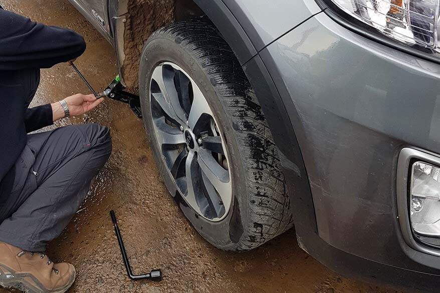 Flat tire in the Westfjords in Iceland