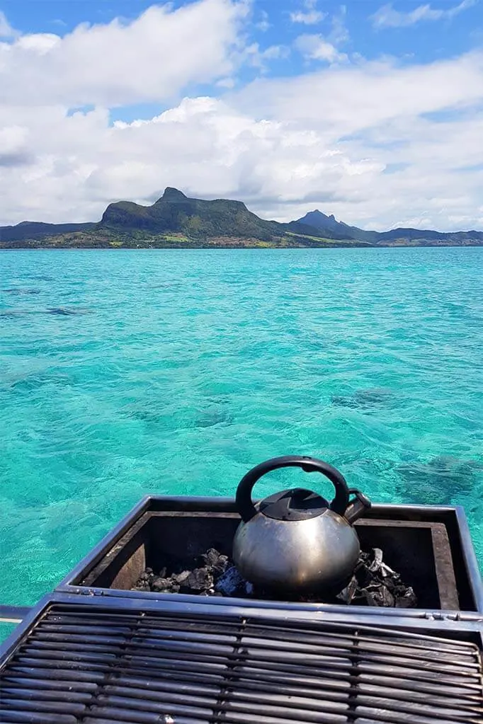 Preparing a bbq on a catamaran in Mauritius