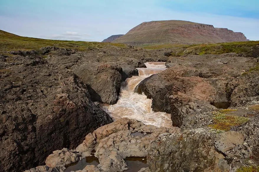 River at Qorlortorsuaq waterfall near Qeqertarsuaq in Greenland