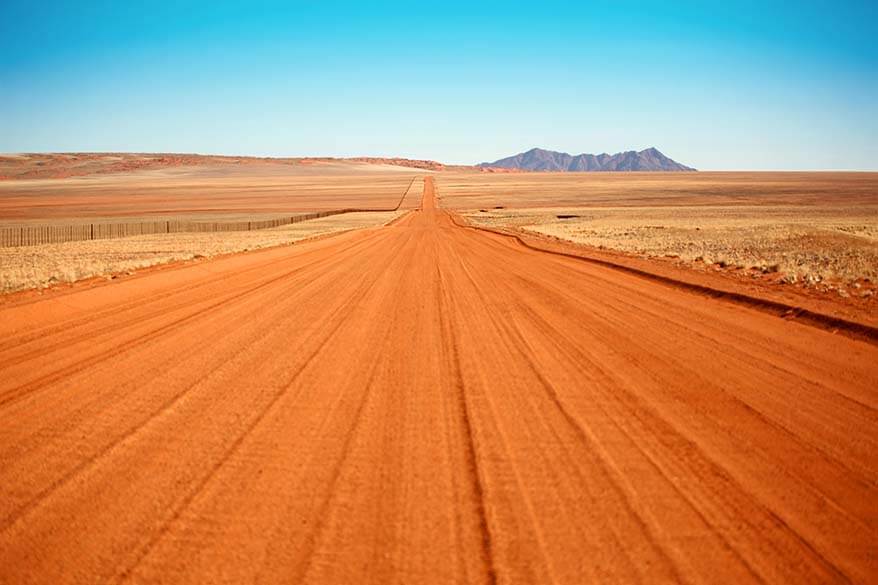 Empty gravel road in Namibia