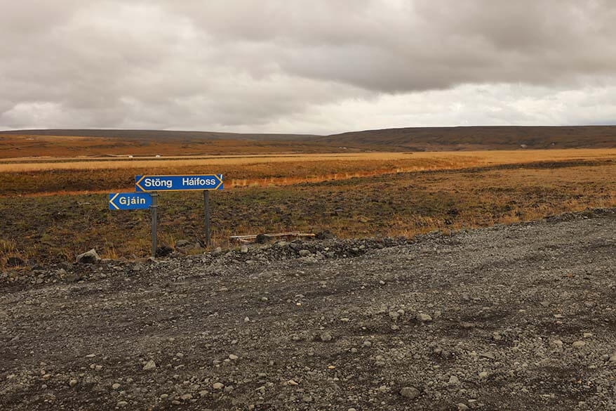 Road signs to Haifoss on the road 332 in Iceland