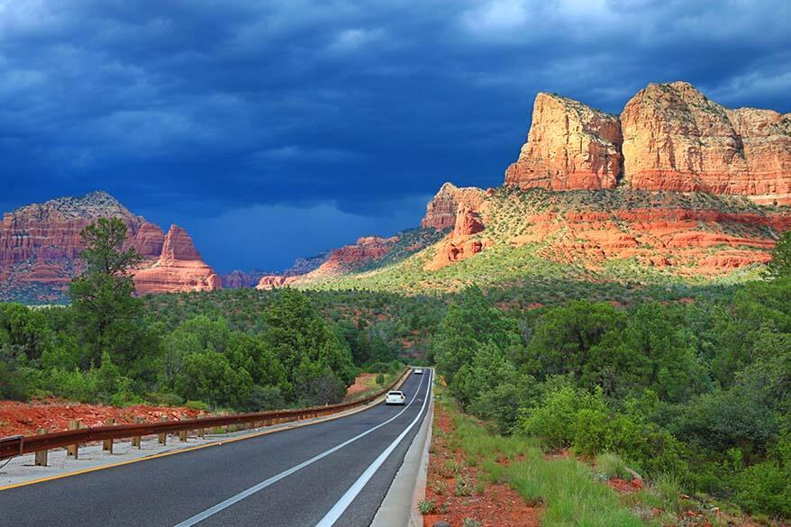 Scenic highway near Sedona overlooking the Bell Rock