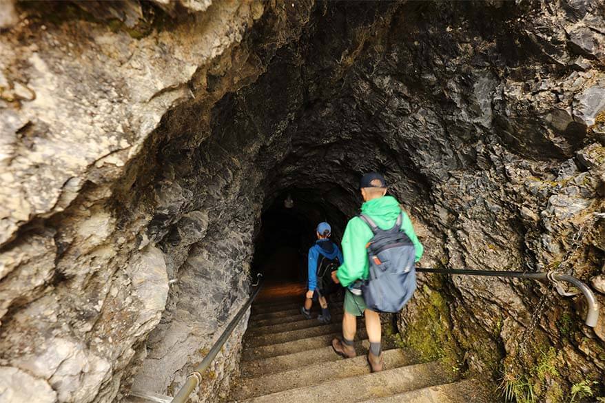 Stairs inside a tunnel at Trummelbach Falls