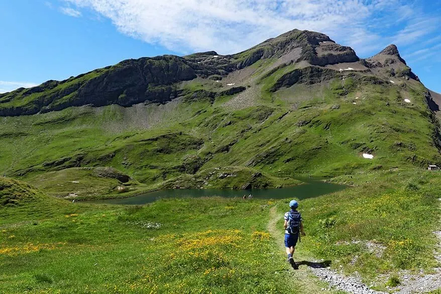 Child hiking to Bachalpsee Lake at Grindelwald-First