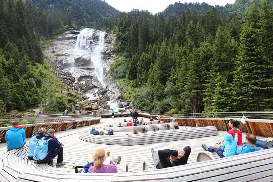 Viewing platform at Grawa Waterfall in Stubai