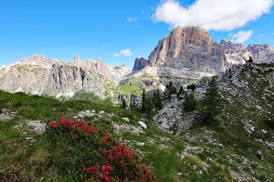 Dolomite mountain scenery at 5 Torri hiking trail