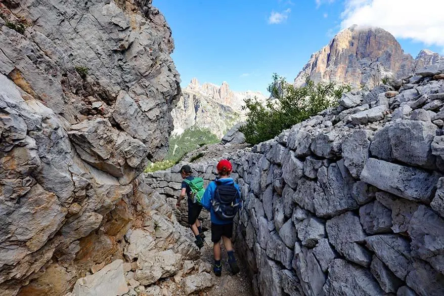 Hiking at Cinque Torri with kids