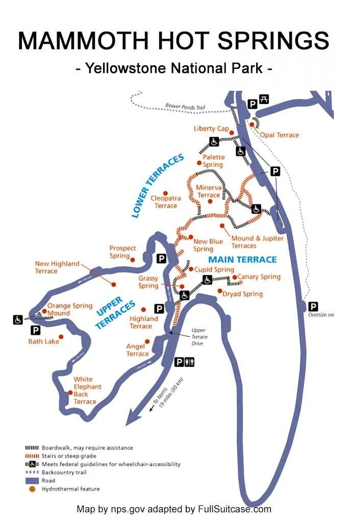 Mammoth Hot Springs map