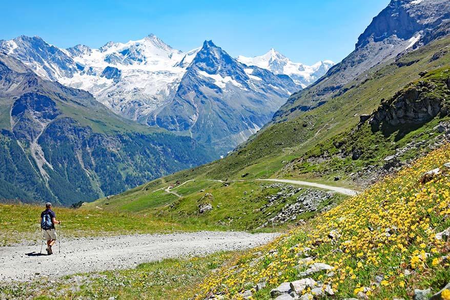 Hiking in the Swiss mountains in July