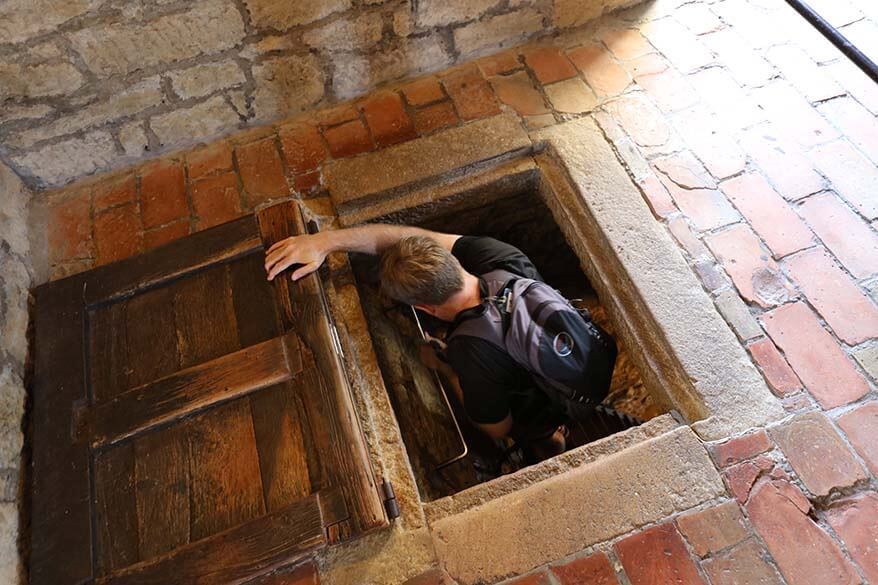 Steep ladder at Guaita La Rocca Tower in San Marino