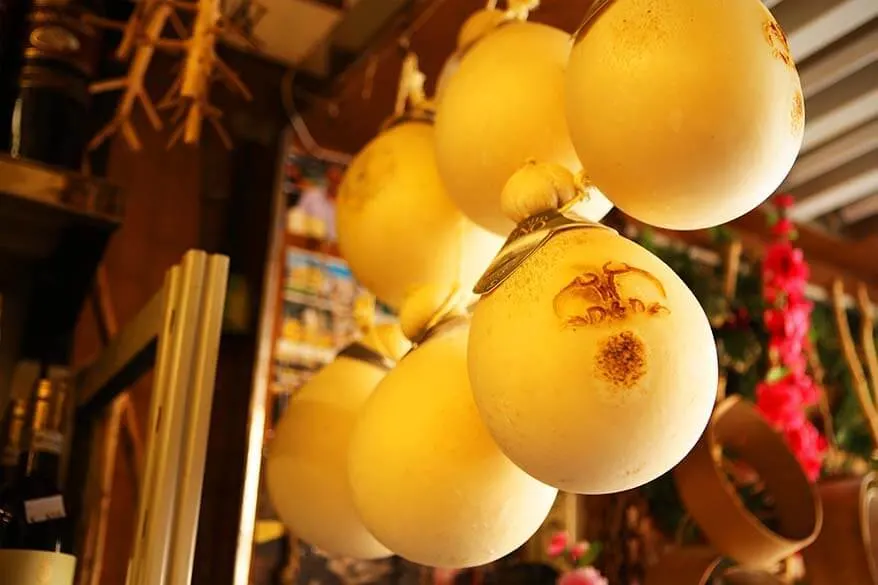 Traditional Italian cheese for sale at Antica Caciara in Trastevere