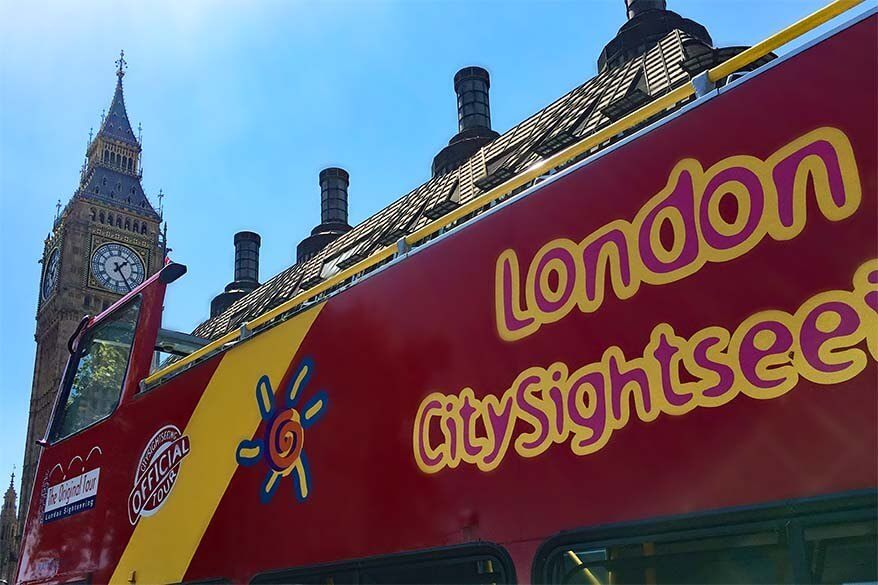 London sightseeing bus at Big Ben