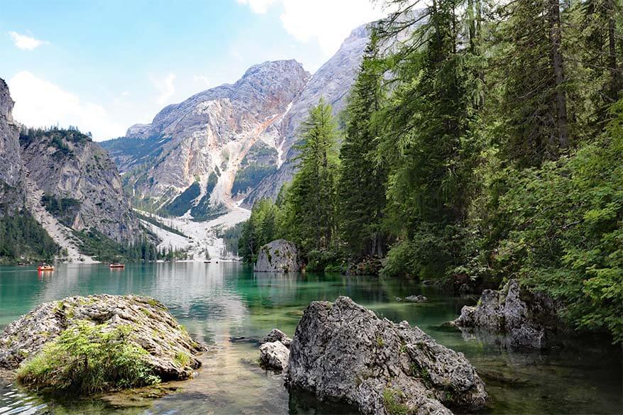 Lake Braies as seen from the northwestern shore