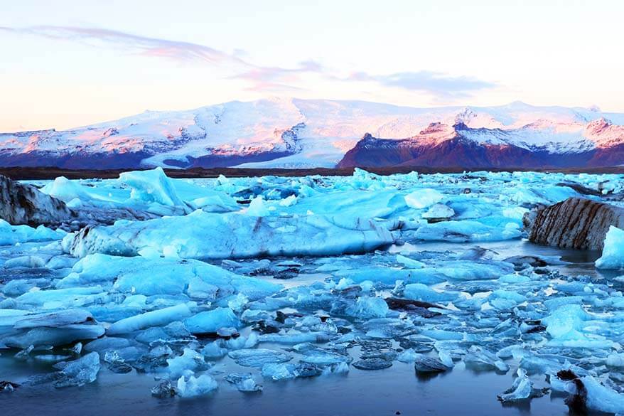 Sunrise at Jokulsarlon Glacier Lagoon in Iceland