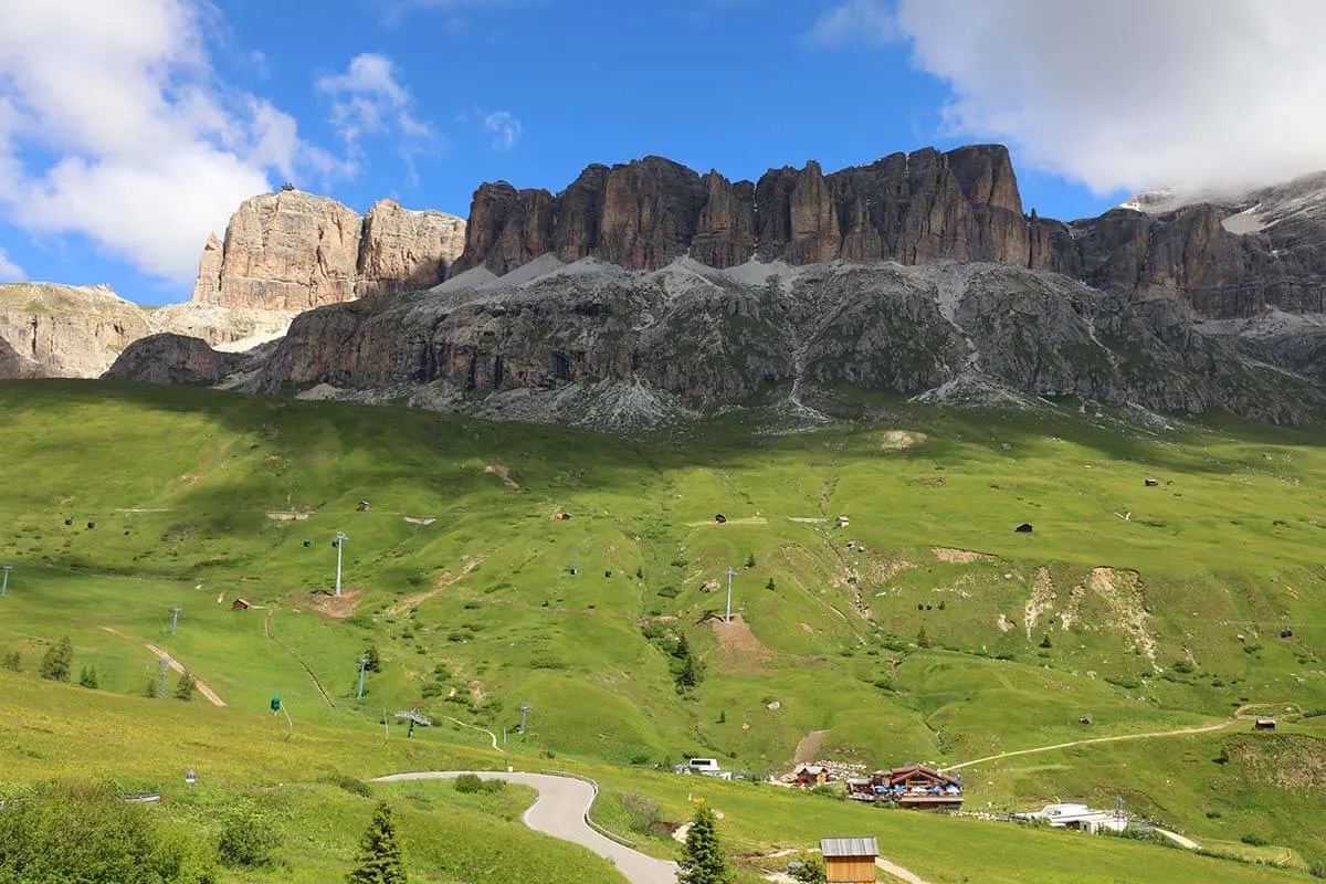 Mountain scenery at Passo Pordoi in the Dolomites Italy