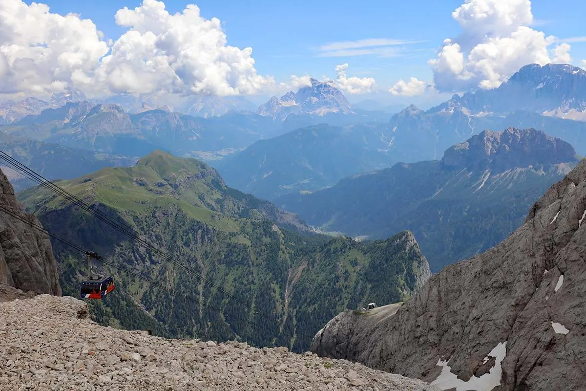 Cable car and mountain scenery at Marmolada in the Dolomites