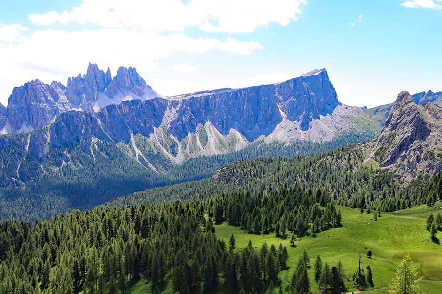 Hiking Dolomites - scenery from Cinque Torri loop hike