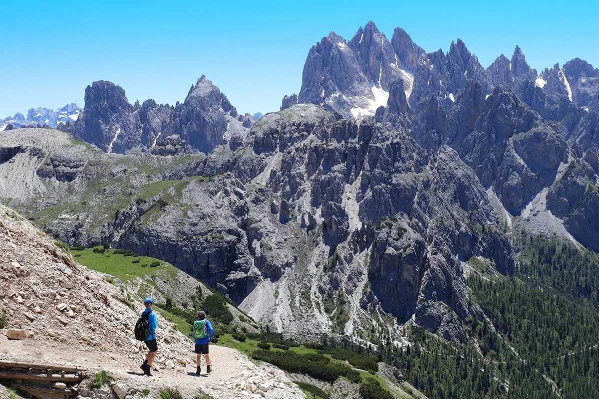 Kids hiking at Tre Cime in the Dolomites Italy