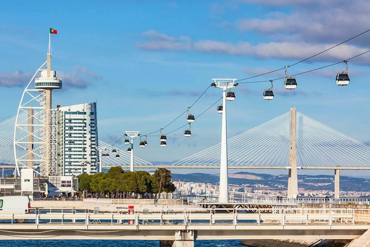 Nations Park Gondola and Vasco de Gama Tower in Lisbon