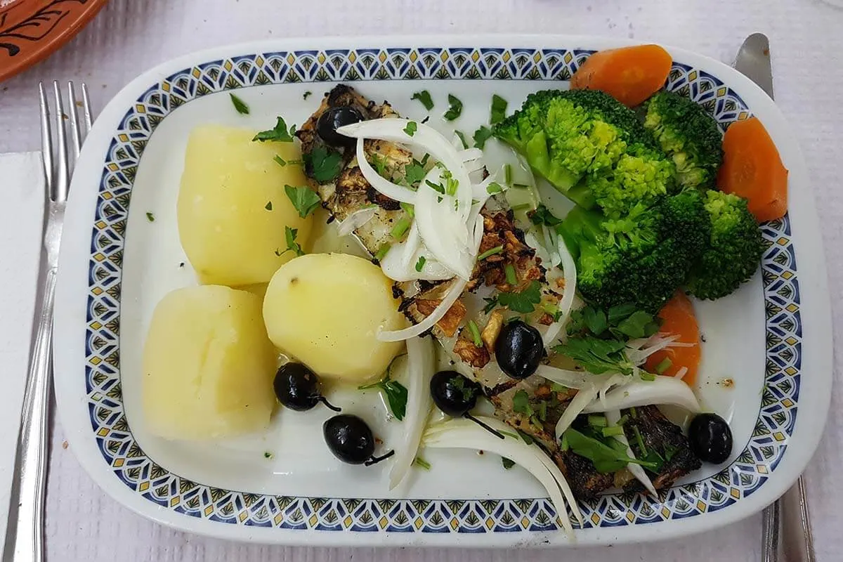 Portuguese food at a traditional local restaurant in Baixa neighborhood in Lisbon