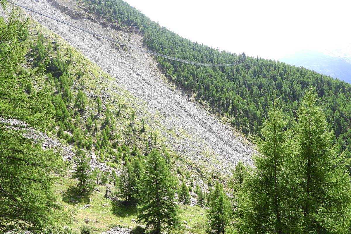 Charles Kuonen Suspension Bridge as seen from the loop hike to Randa