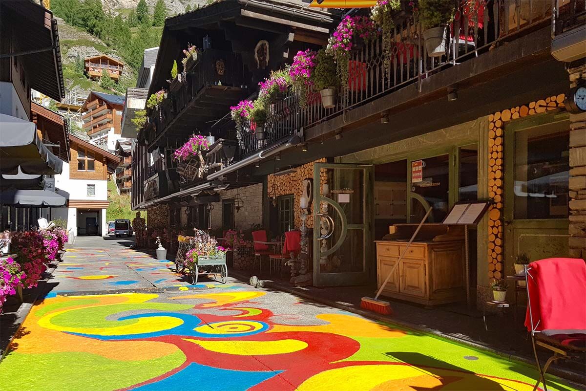 Colorful street in Zermatt town center