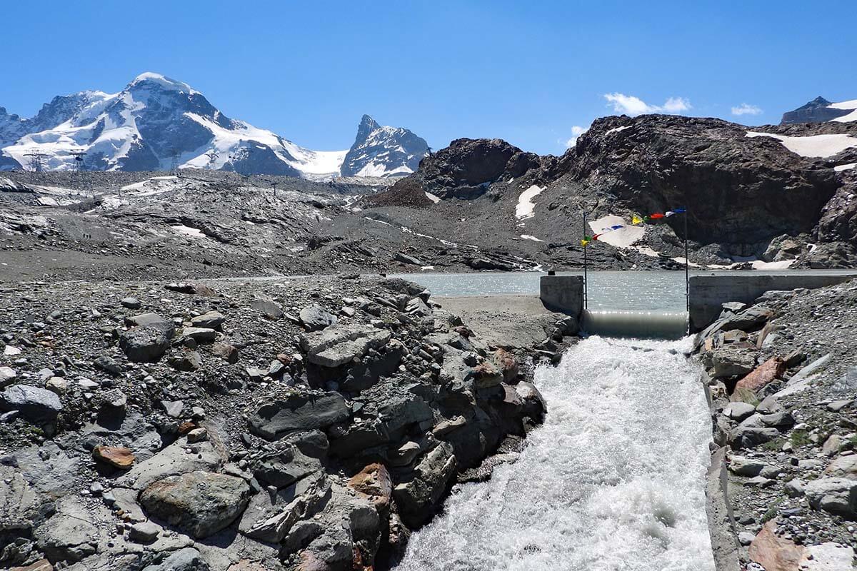 Glacier meltwater at Theodul Glacier in Zermatt Switzerland