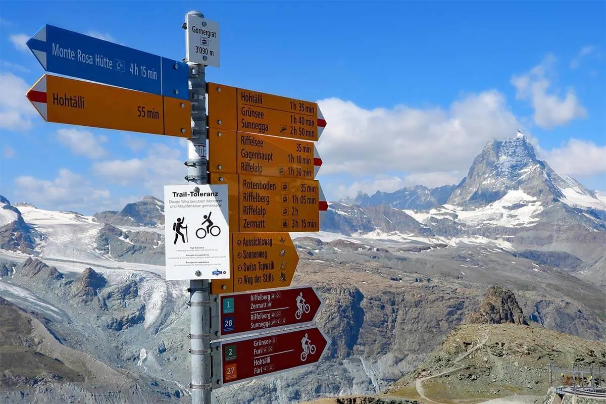 Gornergrat hiking signs