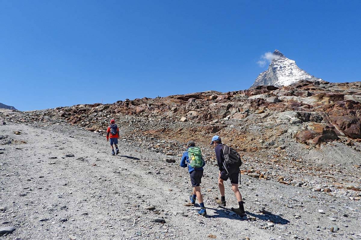 Hiking on the Matterhorn Glacier Trail (hike 26) in Zermatt Switzerland